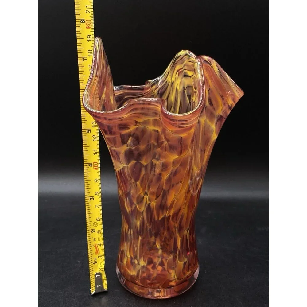 2400 Fahrenheit Studio Art Glass Vase Abstract Orange Pink Yellow 7.5” Hawaii